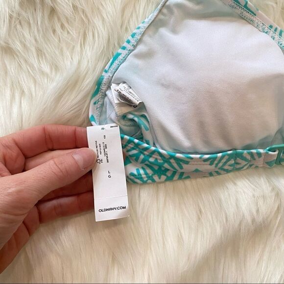 Old Navy blue white  geometric Bikini Bathing swim suit top size large nwt - Picture 3 of 3
